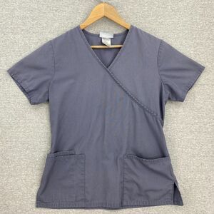 SB Scrubs Top Womens XS Grey Medical Vet Healthcare Uniform Pockets Short Sleeve